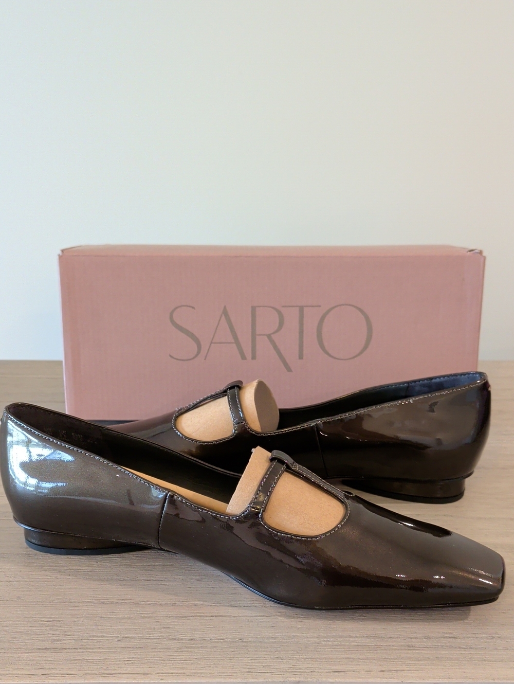 Sarto NIB 8 Patent Leather Flats Blk/GM